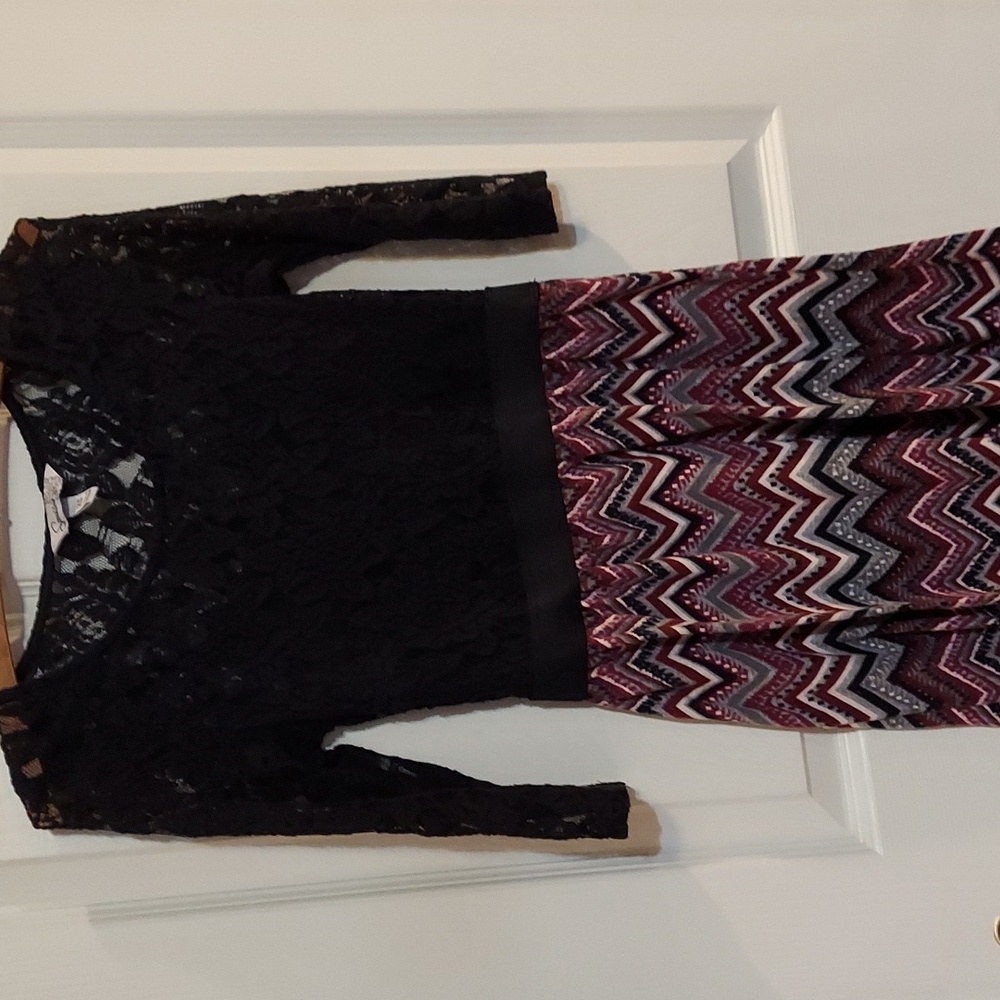 Speechless Lace Top Chevron Print Dress‎ Jrs XS